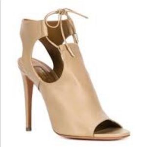 AQUAZZURA JADE 105 BEIGE NUDE LEATHER SLINGBACK BOOTIES ANKLE BOOTS 38.5